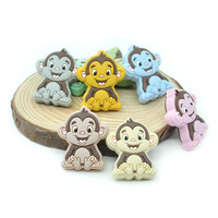 Chaîne de dentition pour bébé en silicone motif singe avec perles anti-chute pour sucette