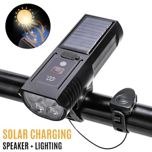 Luz Delantera para Bicicleta con Bocina, Tipo Solar, Recargable por USB-C, Sensor Inteligente, Lámpara Delantera para Bicicleta de Montaña y Carretera, Accesorios con Timbre - Product Image 1
