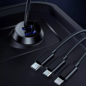 Cargador de coche con doble puerto USB de carga rápida de 15W 12-24V con cable 3 en 1 para dispositivos móviles - Product Image 1
