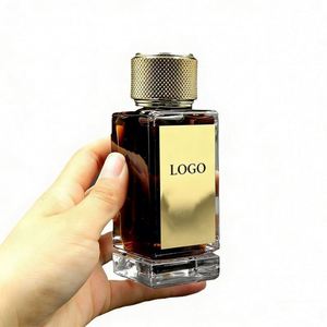New Arrival <b>Empty</b> Square Glass Perfume <b>Spray</b> <b>Bottle</b> 30ml 50ml 100ml with Textured Gold Cap Metal Label and Box - Product Image 2
