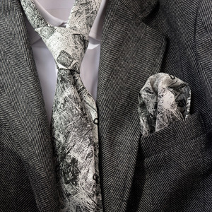 Cravate à motif floral rétro pour homme, tenue formelle professionnelle, cravate en polyester et soie jacquard avec pochette de costume - Product Image 2