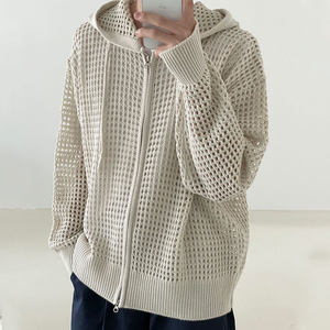 Custom <strong>Mens</strong> Crochet Knit Hoodie Zip up Hollow Out Mesh Streetwear Loose Fit Summer Knit <strong>Jumper</strong> for <strong>Men</strong> Wholesale OEM - Product Image 1