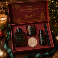 Coffret Cadeau de Noël de Luxe 4 Pièces en Gros : Eau de Parfum Vanille 100ml, Diffuseur à Bâtonnets & Bougie en Cire de Soja - Boîte Festive pour Femme