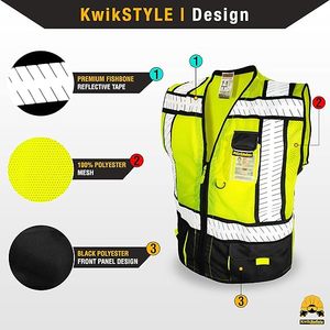 Gilet di sicurezza sceriffo e specialista [tasche multiuso] gilet riflettente classe 2 gilet di sicurezza ANSI OSHA per uomo - Product Image 2