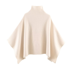 Abrigo tipo capa de punto con cuello alto para mujer, corte holgado y bajo asimétrico, a la moda - Product Image 5