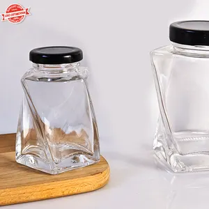 Transparent Empty 380ml 12oz Twist Shape Glass Bee Storage Jam Bottle Honey Jar Honey Pot