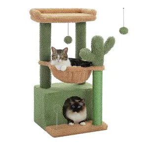 Cactus Wholesale Customized Green Short Plush Cactus Cat Tree Natural Sisal Rope Wrapped Scratch Climbing Frame Tree Toys For Small Cat