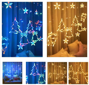 LED Ramadan Sterren Gordijnverlichting 12 Sterren, 120 Lampjes Kerst Gordijn Lichtslinger Knipperende Patronen Decoratief - Product Image 6
