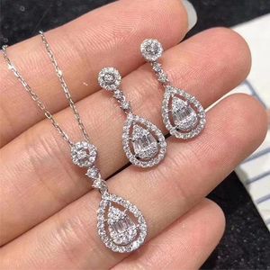 Xinfly <b>Statement</b> 18K Pure Gold Water Drop Natural Diamond Lady Bridal Fashion Jewelry Stud Earring and <b>Necklace</b> Set - Product Image 2