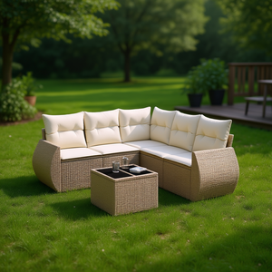 Ensemble de canapés de jardin en rotin beige 6 places, mobilier d'extérieur au design contemporain résistant aux intempéries - Product Image 2