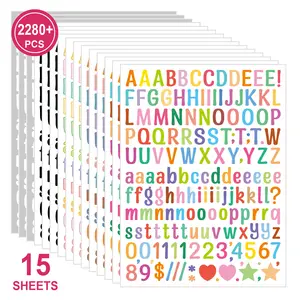 15 Sheets Numbers Letter Stickers Colorful Vinyl Alphabet Sticker Letter Label Logo Self Adhesive Waterproof Decorative Decal