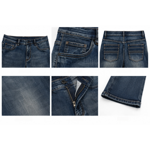 Vêtements en denim bleu uni classiques et rétro-chics avec des poches et des fermetures éclair pratiques pour les tenues quotidiennes décontractées, streetwear et hip-hop. - Product Image 5