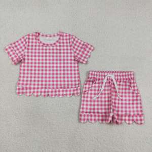 Conjuntos de Verano para Niñas Pequeñas, Color Verde Claro, con Estampado de Cuadros, Top de Manga Corta con Pantalones Cortos, para el Hogar y Actividades al Aire Libre - Product Image 2