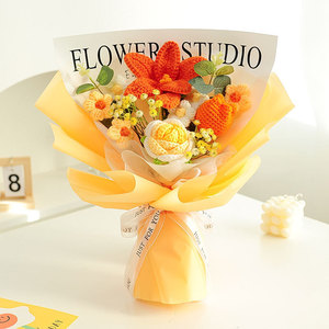 Bouquet de roses artificielles en crochet, décoration exquise pour anniversaire, Saint-Valentin, fêtes, soie blanche - Product Image 4