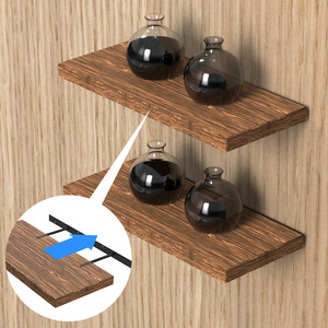 Floating <b>Shelf</b> <b>Wall</b> <b>Mounted</b> Storage Rack Dark Brown Wooden Rectangle Durable 1 Layer - Product Image 2