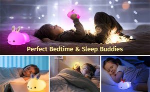 Veilleuse en silicone en forme de lapin mignon à lumière douce avec contrôle tactile, alimentation par prise et USB, 7 couleurs pour la chambre de bébé - Product Image 6
