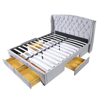 Single King Bed Free Samples Tufted Soft Button Upholstered Cheap Double Single Queen King Size Fabric Storage Bed Frame With Storage Drawers