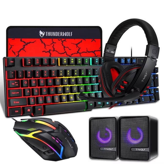 4 In1 Colorful Backlit Mouse and Large Size Mousepad and Gaming Headset and Keyboard