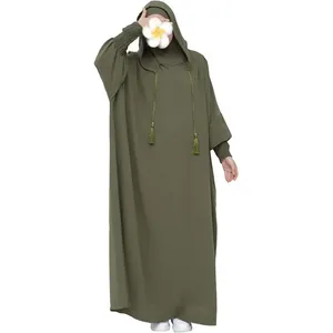 Robe de prière musulmane Abaya, robe Abaya à capuche unie en une seule pièce <span class=keywords><strong>pour</strong></span> femmes, robe longue maxi islamique, Jilbab Dubaï OEM/Personnalisé - Product Image 5