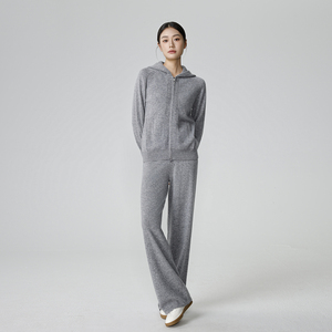 Articoli Popolari Ora Autunno 2025 Set Cardigan e Pantaloni in Lana Tinta Unita con Zip Casual con Cappuccio Maniche Lunghe per Uso Quotidiano Ecologico - Product Image 4