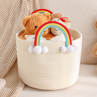 Regenbogen Cartoon Niedlicher Runder Stoff-Aufbewahrungskorb Gewebter Baumwollseil-Aufbewahrungskorb Kinder-Deckenkorb für Wohnzimmer