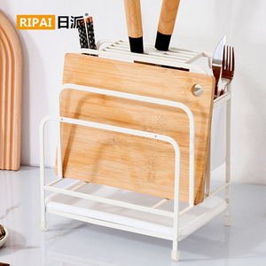 Ripai <b>Kitchen</b> Storage <b>Rack</b> Multi-Function Tableware Organizer With Knife Cutting Board Chopstick Holder White Coffee Color - Product Image 2