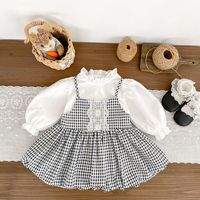 Nouvelle Collection 2026 : Ensemble Deux Pièces pour Filles, Style Coréen, Robe à Bretelles en Coton à Carreaux et Dentelle, et Jupe Assortie, Style Occidental