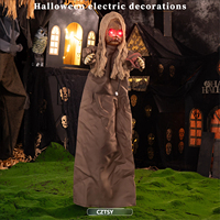 Décoration suspendue d'Halloween : Poupée effaroucheuse lumineuse à induction sonore, accessoire d'ambiance d'horreur