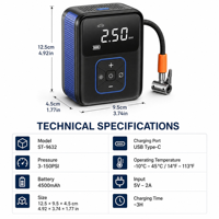 Pompe à air pour voiture, gonfleur de pneus numérique sans fil intelligent portable avec affichage numérique, charge USB, lumière d'avertissement d'urgence, 150 PSI, 12 V