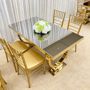 Mesa de Comedor de Vidrio de Diseño de Lujo, Mesa de <span class=keywords><strong>Metal</strong></span> de Acero Inoxidable para Hoteles, Banquetes Comerciales, Bodas y Restaurantes - Product Image 3