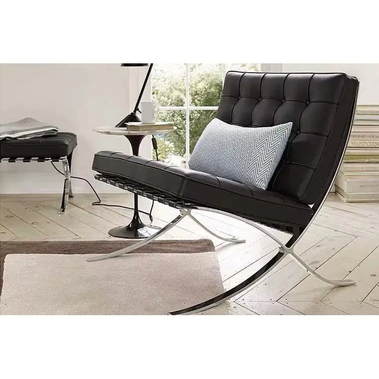 บาร์เซโลน่าเก้าอี้ออกแบบวินเทจของแท้หนังโมเดิร์น Minimalist ห้องนั่งเล่นสบายๆเดี่ยวเก้าอี้โซฟา