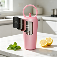 Gobelet isotherme réutilisable pour boissons chaudes et froides avec couvercle à paille et poignée à boucle pour le doigt, finition mate, pour café, bubble tea, tasse à café