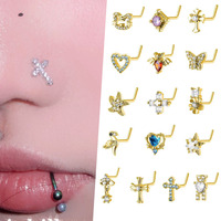 Anneaux de nez tendance plaqués or 18 carats, bijoux de piercing de nez en forme de L, anneaux de nez en acier inoxydable pour femmes