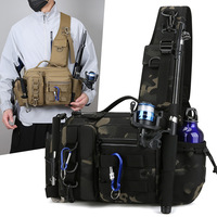Sac banane multifonctionnel en tissu Oxford avec fermeture à cordon, sac de poitrine, sac pour canne à pêche, sac à dos de pêche grande capacité, tactique