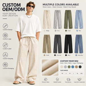 <span class=keywords><strong>Pantaloni</strong></span> Larghi da <span class=keywords><strong>Uomo</strong></span> in Misto <span class=keywords><strong>Lino</strong></span> Vestibilità Rilassata con Coulisse Casual Estivi da Spiaggia Streetwear Produttore OEM ODM Personalizzato - Product Image 1