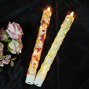 <span class=keywords><strong>Bougie</strong></span> <span class=keywords><strong>LED</strong></span> conique personnalisée avec fleurs séchées, lot de 2, finition cristal, design botanique coloré, sans flamme, joli cadeau avec télécommande - Product Image 1