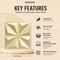 Panneau mural 3D en PVC MORLENX Champagne Gold Pinwheel, décor géométrique facetté pour l'intérieur des appartements et des halls d'entrée