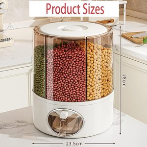Home and Kitchen Clear Organization Plastic 6-Grid <b>Dry</b> <b>Food</b> <b>Storage</b> <b>Containers</b> Rotating Rice Barrel - Product Image 3