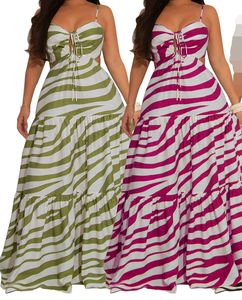 Nouvel arrivage de robes d'été décontractées pour femmes Wrap Chest Pleated Deep Halter Neck Spaghetti Strap Maxi Printed Plain Dyed - Product Image 1