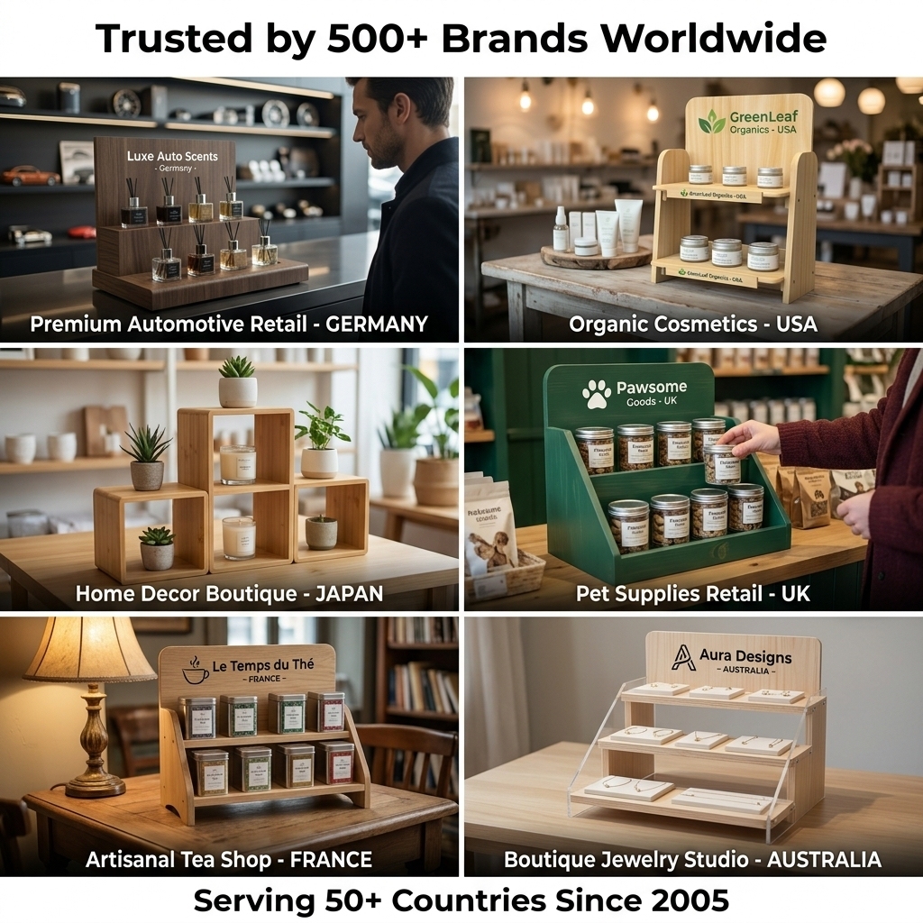 Premium Wooden Countertop Aromatherapy Display Rack Stand for Diffuser Essential Oil Candle Personal Care Products Retail — view 6