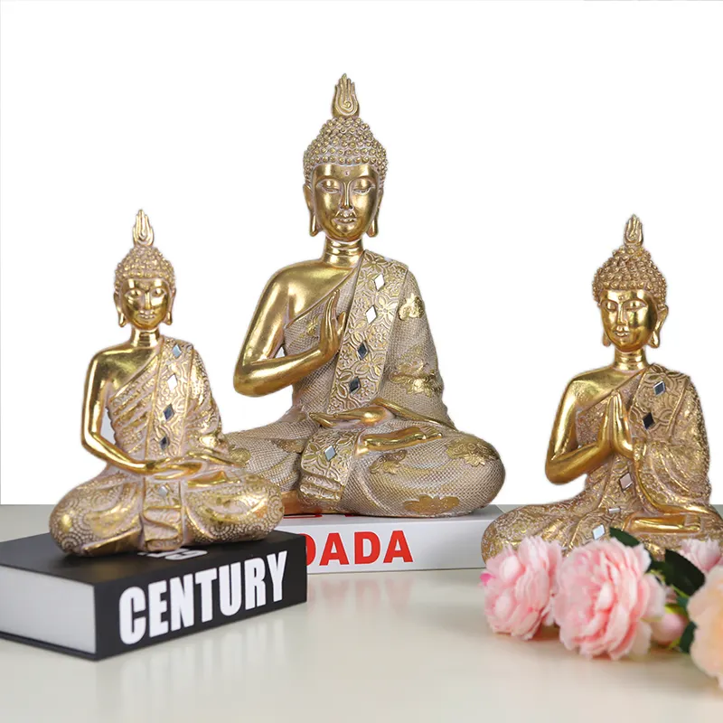 Redeco Resin Crafts Religious Culture Golden Buddha Mold Buddha Statues For Home Decor