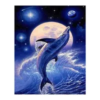 Lukisan Berlian Lumba-lumba Persegi Penuh/Bulat Berlian Bordir Gambar Hewan dari Resin Bor Mosaik Kruistik Dekorasi Rumah