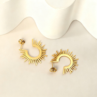 Ensemble Collier et Boucles d'Oreilles en Acier Inoxydable Doré Motif Rayons de Soleil, Bijoux Géométriques Étoile et Croissant pour Femme, Vente en Gros, Personnalisation OEM