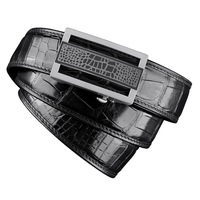 Ceinture pour homme en acier inoxydable avec boucle automatique, en cuir véritable grain crocodile, polyvalente, pour affaires et décontracté, coffret cadeau sophistiqué