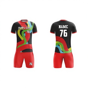 Inflow Sports Men's Soccer Jersey Set Sublimated 100% Polyester Red Black Geometric Print Short Sleeve <b>Athletic</b> Fit - Product Image 1