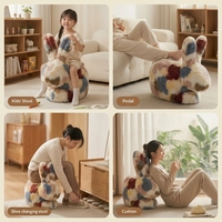 Tabouret enfant moderne et créatif en métal, motif lapin arc-en-ciel, avec coussin moelleux, banc à chaussures, repose-pieds pour salon HXD012