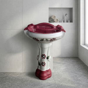 Italian Style White Marble Look Ceramic Cylindrical Pedestal Wash Basin Premium Bathroom Sink - Product Image 2