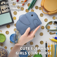 Dompet Kulit Mini Motif Gajah Kartun Grosir, Dompet Koin Resleting Lucu untuk Anak Perempuan, Tempat Kartu dengan Logo Kustom