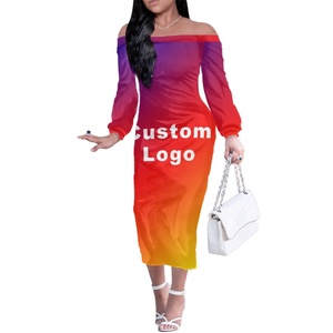 Vestidos de mujer de manga larga con hombros descubiertos y patrón <span class=keywords><strong>azteca</strong></span> mexicano, vestido de noche elegante personalizado, estampado a pedido - Product Image 6