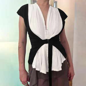 Camiseta de punto sin mangas con bloques de color Y2K para mujer, con botones y fruncido, estilo clubwear, blusa de verano de moda urbana, ¡gran oferta! - Product Image 2